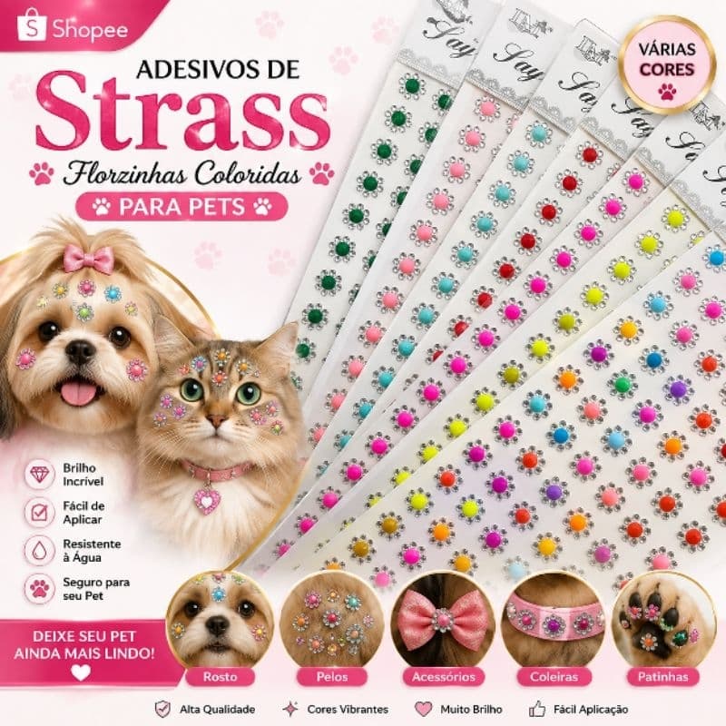 KIT CARTELA DE STRAS COM 7 CARTELAS EM CORES NEON IDEAL PARA PETS