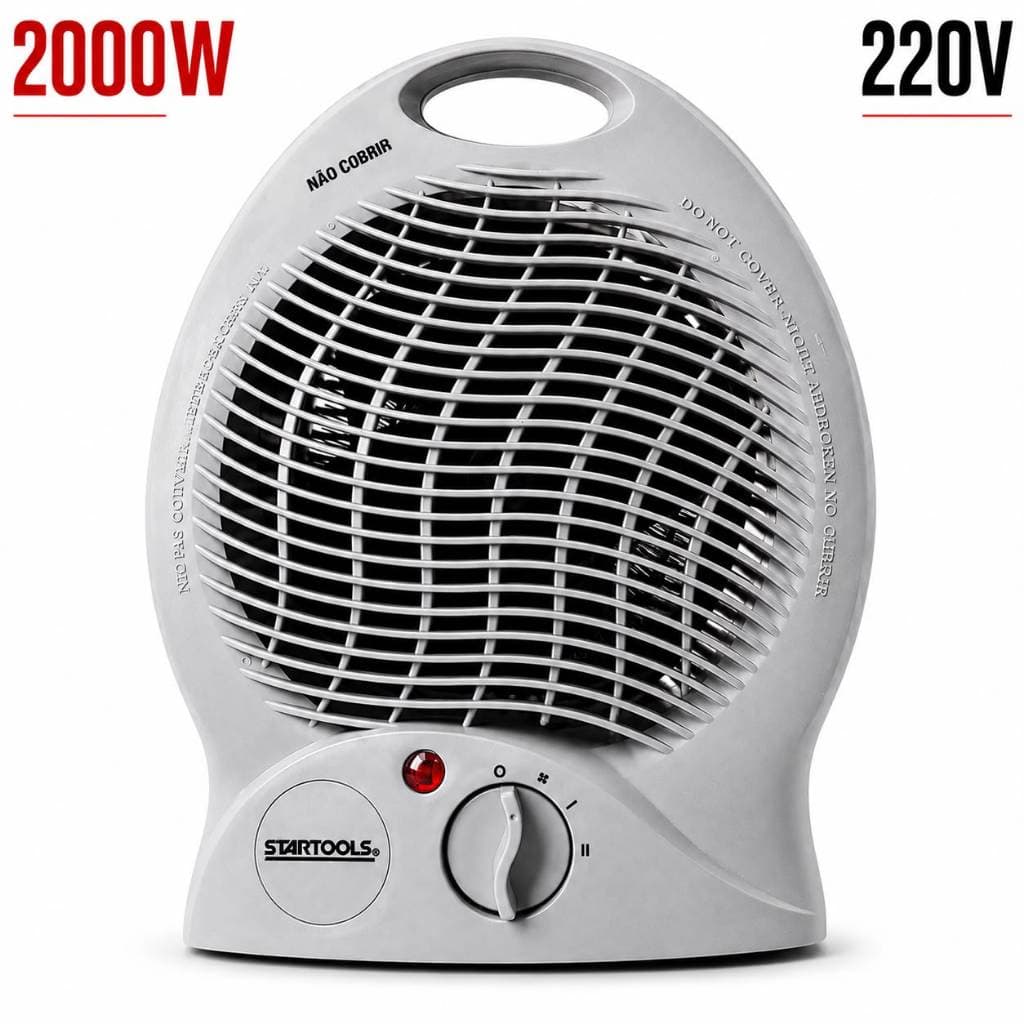 Aquecedor de Ar Elétrico Portátil 220V 2000W com Função Ventilação e 2 Níveis de Aquecimento para Quarto Sala Escritório