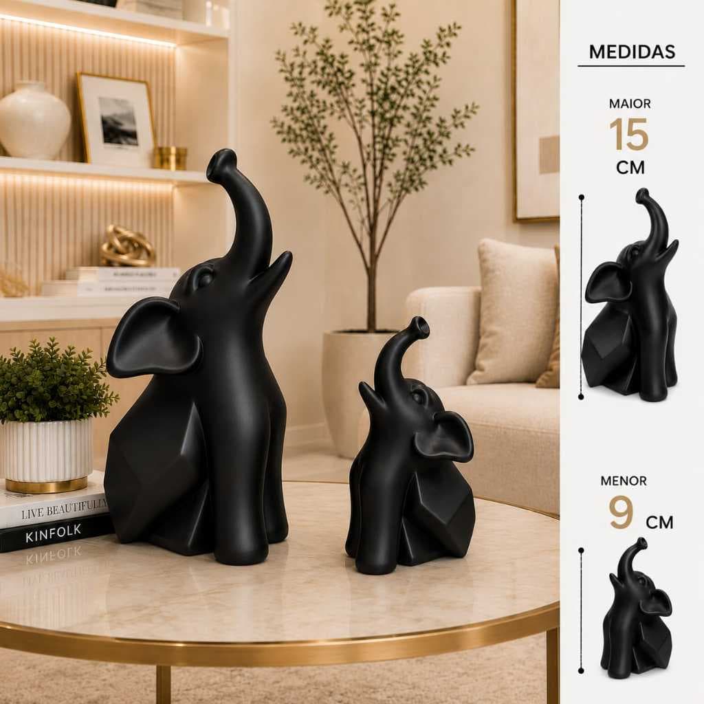 Kit Elefantes Decorativos Modernos Escultura Luxo para Sala, Escritório e Estante 15 cm e 9 cm