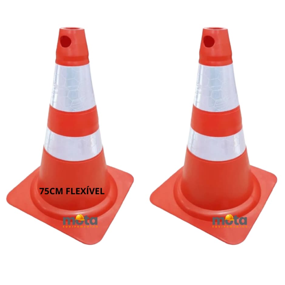 Kit 2 Cone Sinalização Refletivo Flexível Emborrachado 75cm Segurança Trânsito Obras