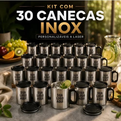 Kit 30 Canecas Inox Personalizadas A Laser Com Tampa 180ml