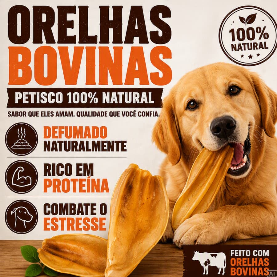 kit 2 Orelhas Bovina natural Para Cães Pet 2 Unidade e sem conservantes