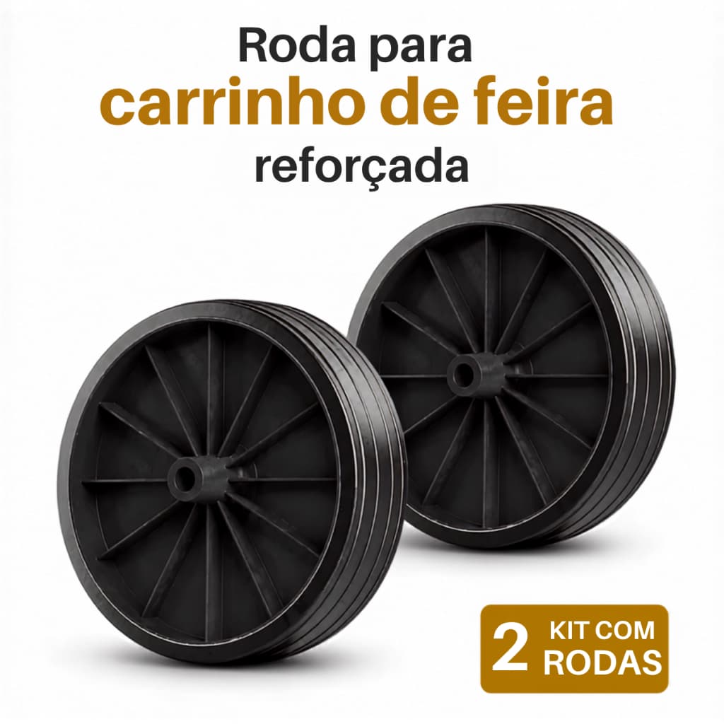 Kit 2 Rodas 15cm para Carrinho de Feira Reforçada PVC Preta até 20kg Eixo Passante