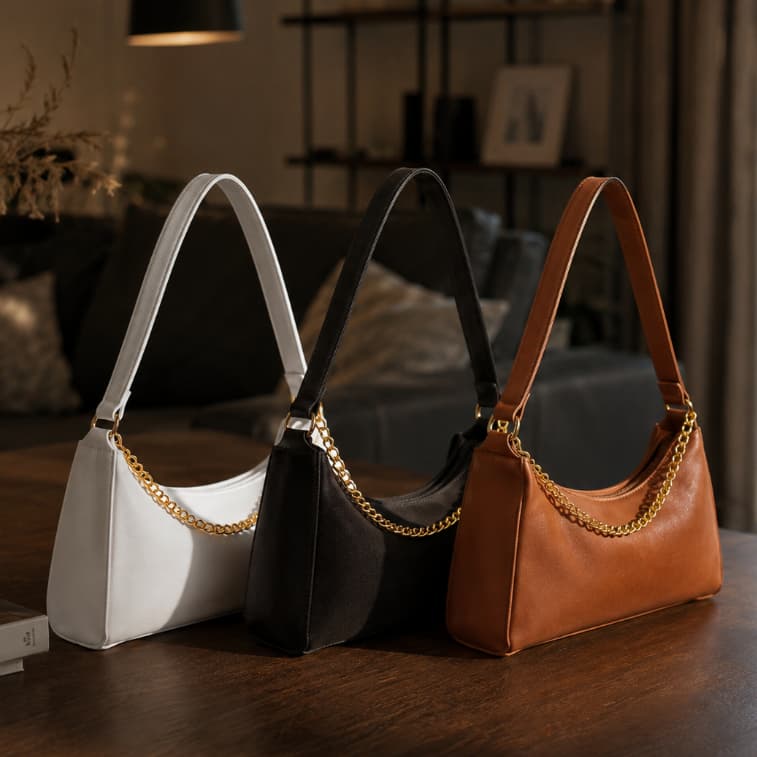 Kit 3 Bolsa Feminina Baguete Lisa de Mão Pequena Corrente de Ombro Balada Promoção Presente