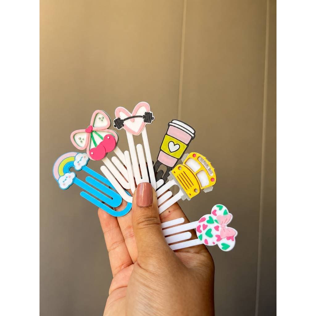 Kit 6 Marcadores de Página Fofinhos Clips Decorativos para Livros, Cadernos e Agenda