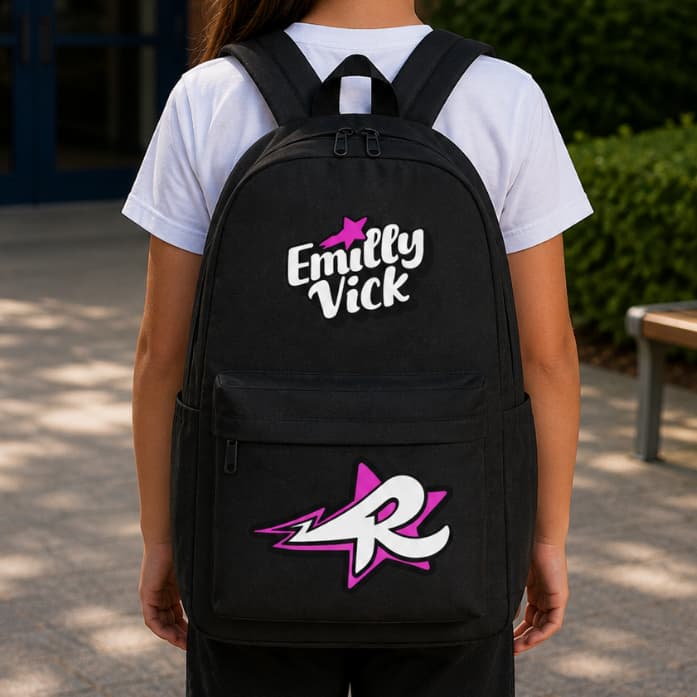 Mochila Grande Emilly Vick Dos Rosa Pink Estrela Confortável Espaçosa Leve Preto Youtuber