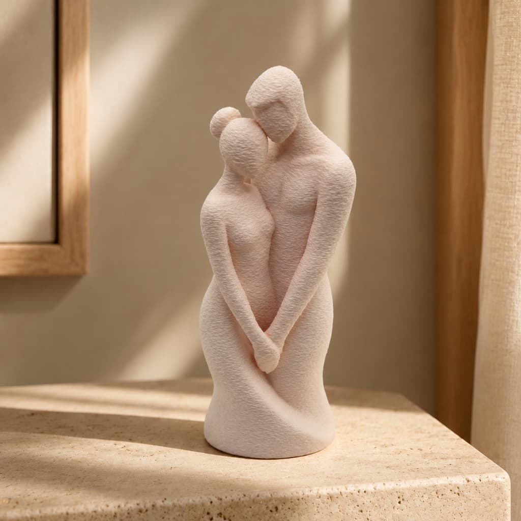 Escultura Casal Abraço Minimalista 15cm – Estátua Decorativa Moderna para Sala e Quarto, Presente Romântico