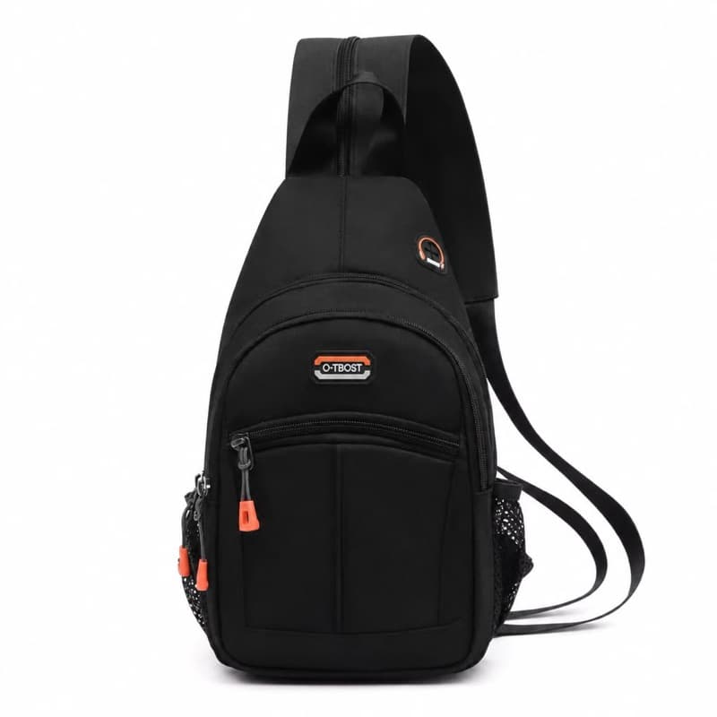 Mochila Transversal Masculina Impermeável Sling Bag com Entrada para Fone e Alça Ajustável