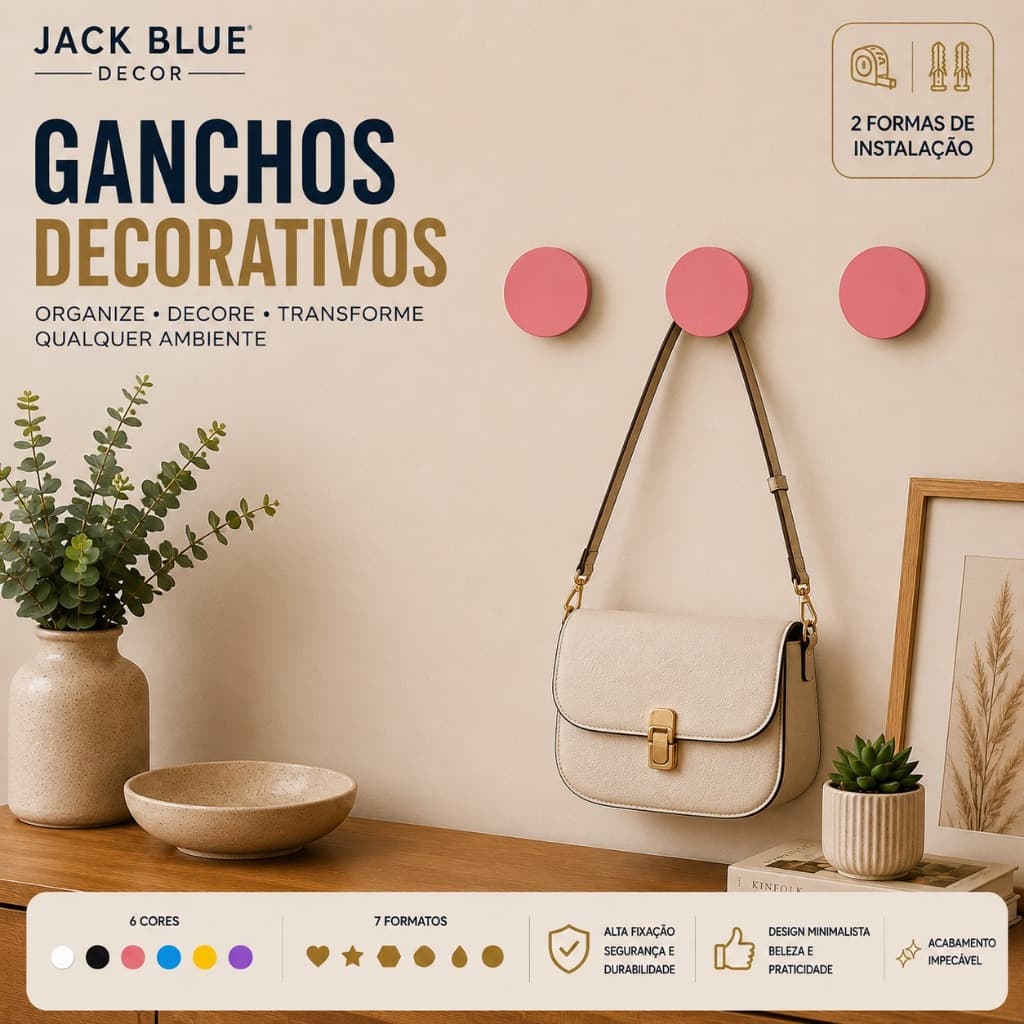 Kit Ganchos Parede Circulo Fita Dupla 3M ou Parafuso Suporte Cabideiro Multiuso Bolsa Toalha Mochila Casacos Decorativos