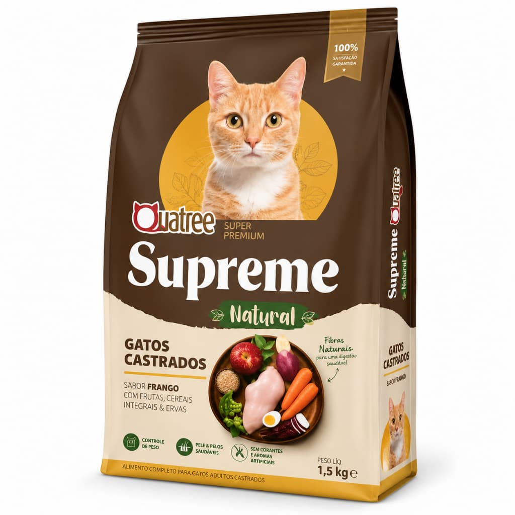 Ração Quatree Supreme Gatos Castrados Sabor Frango e Batata Doce 10,1Kg