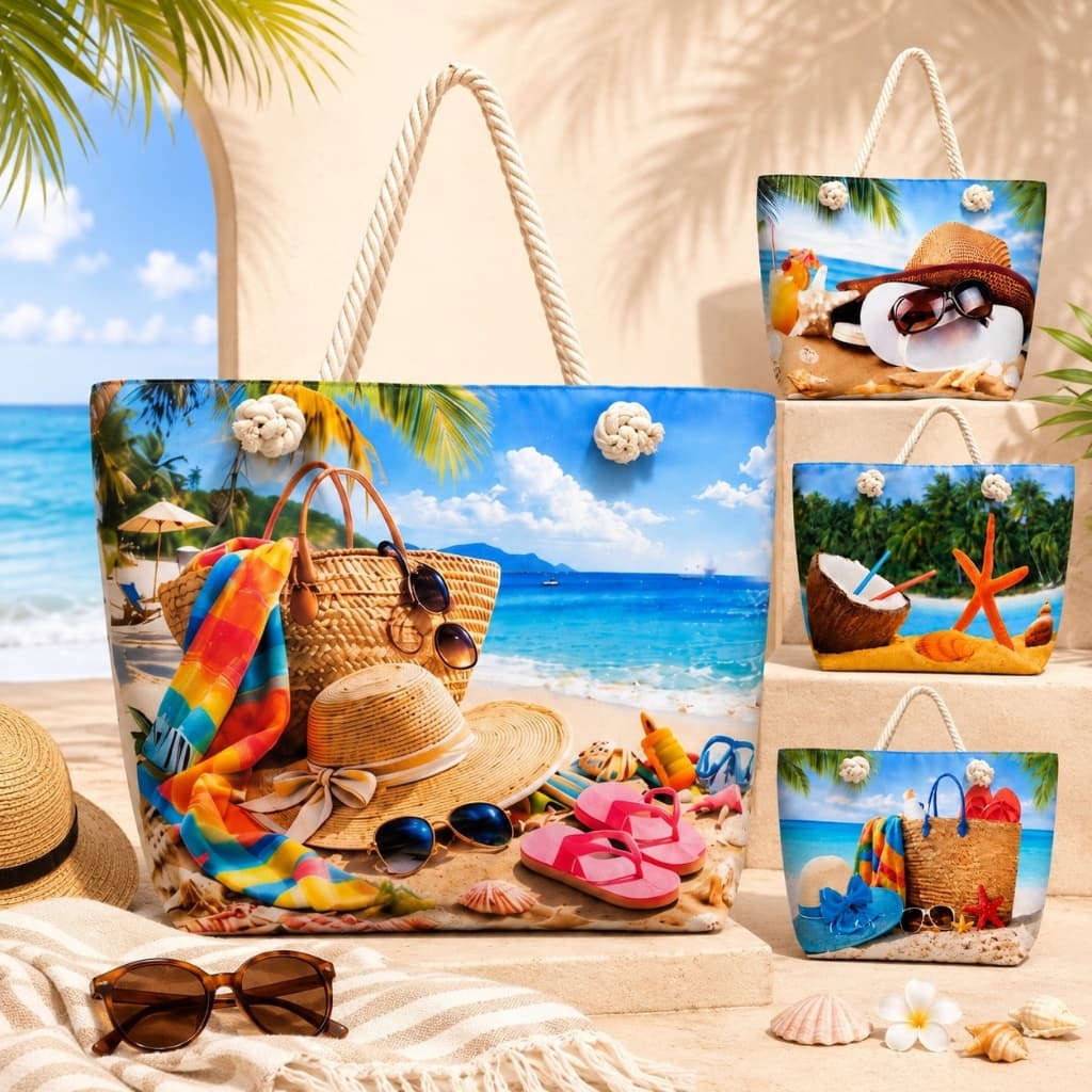 Bolsa de Praia Feminina Grande Tropical Verão Espaçosa com Alça de Corda para Viagem Piscina e Passeio