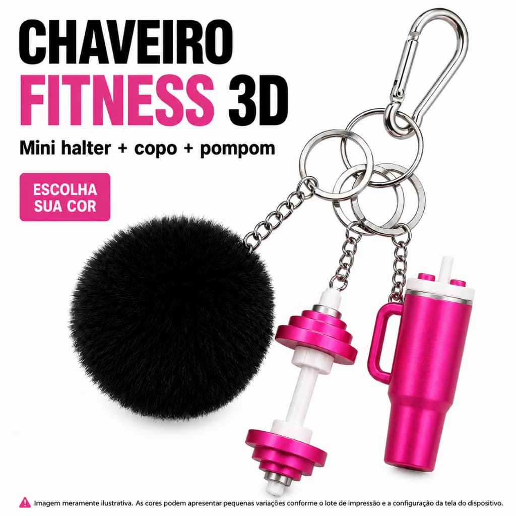 Chaveiros Fitness – Kits Mini Halteres, Garrafa e Peso Chaveiro academia