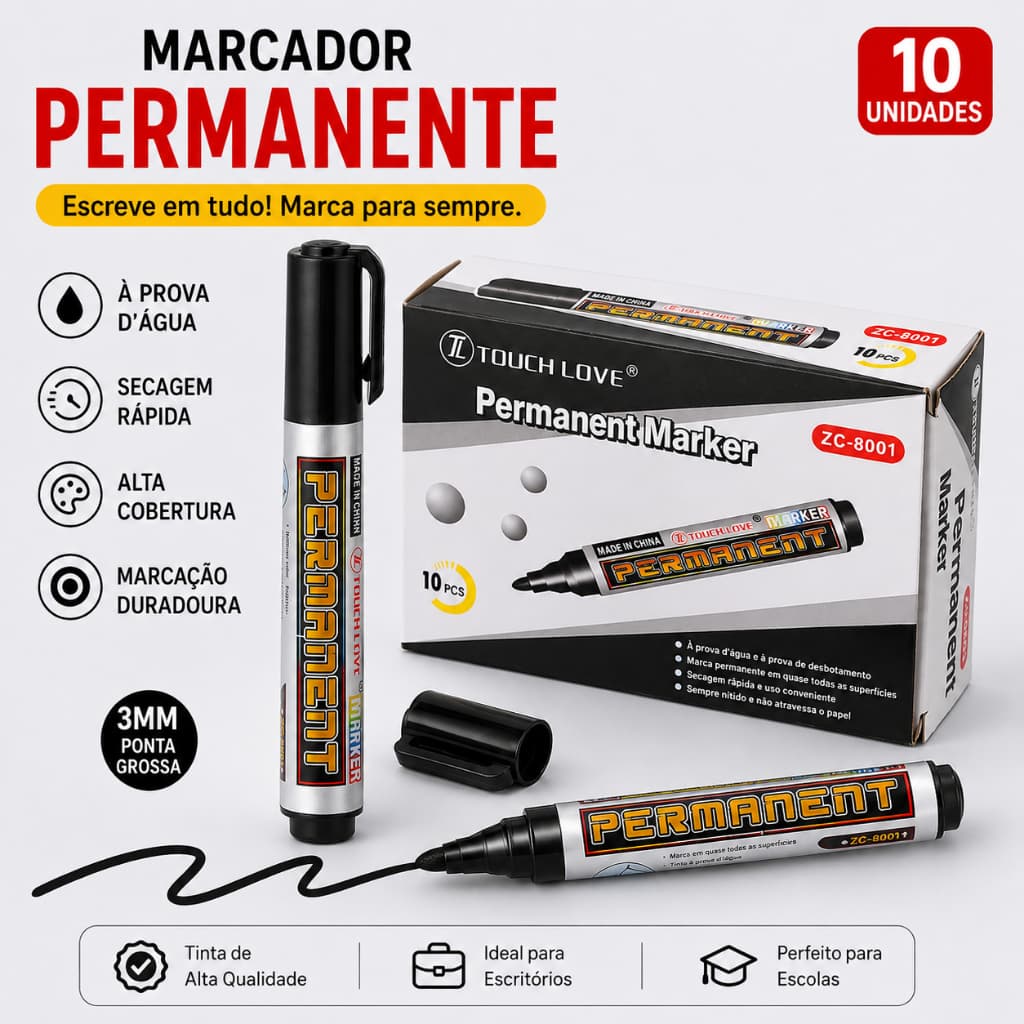 Canetão Pincel Permanente Preta 3mm Marcador Secagem Rápida À Prova D'água para Escolar Escritório Artesanato