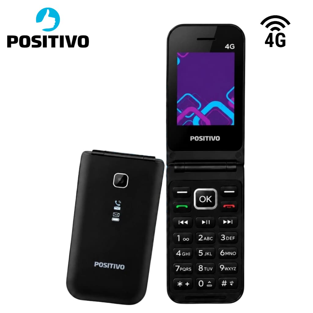 Celular Positivo P51 Flip 4G Dual Sim Botão SOS Rádio FM Bluetooth Teclas Grandes para Idoso