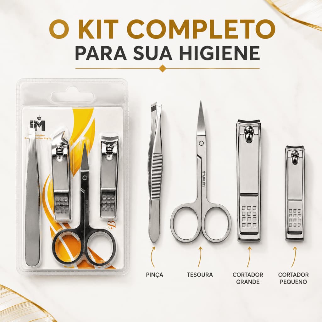 2 Kit Higiene Pessoal 4 Peças Aço Inoxidável Pinça Tesoura e 2 Cortadores de Unha