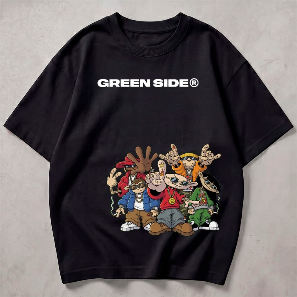 Camiseta Premium Masculino Streetwear Green Side Cartoon Turma do Bairro Fashion Moda 2026 Dia a Dia