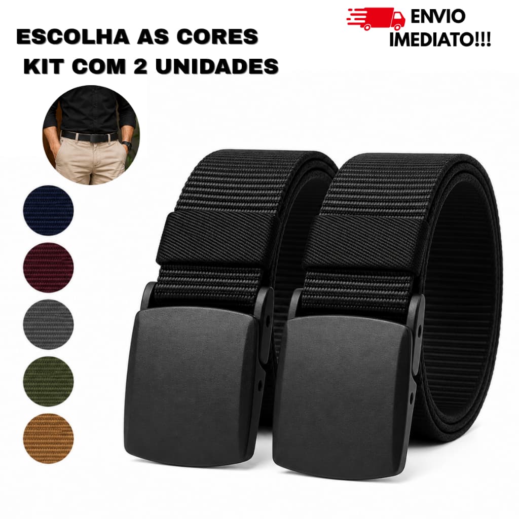 KIT 2 CINTOS MASCULINO TÁTICO NYLON DE TECIDO MILITAR FIVELA AJUSTÁVEL 120CM CINTO SOCIAL SEM FURO CATRACA FIVELA PRETA