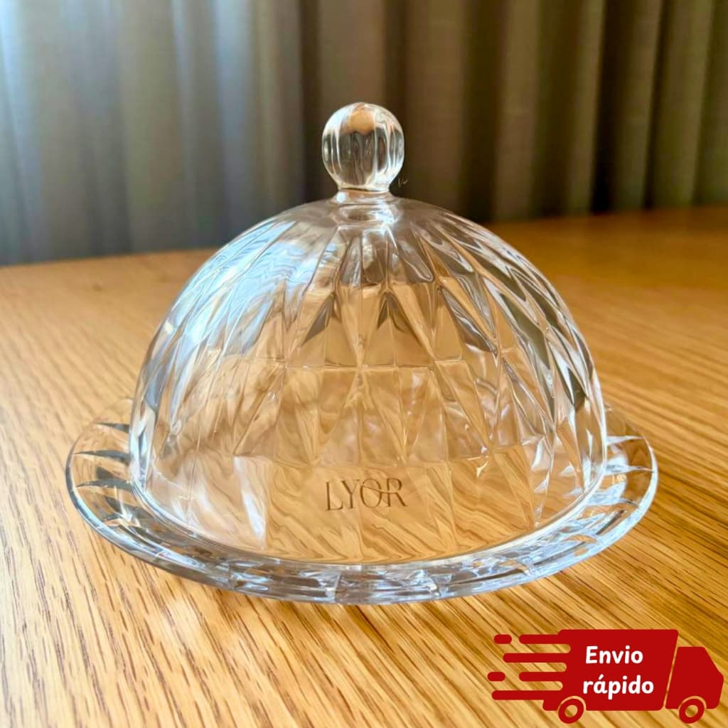 Queijeira de Cristal com Tampa Diamond 18cm x 18cm x 12cm Cristal - Lyor Mesa Posta Cozinha Luxo