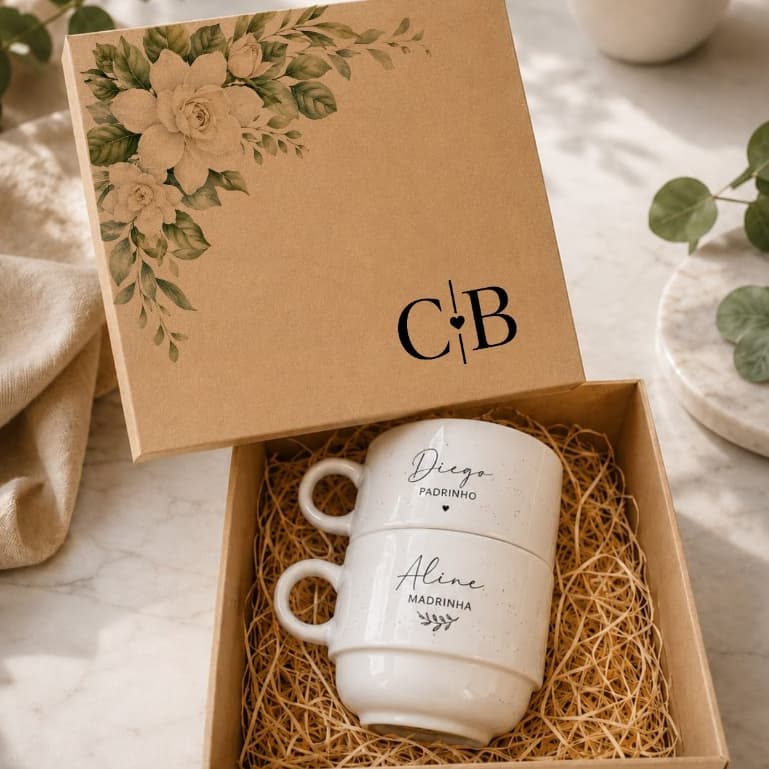 Kit 2 Xícaras + Caixa MDF Personalizadas Para Padrinhos de casamento,dindos,pais dos noivos,madrinha