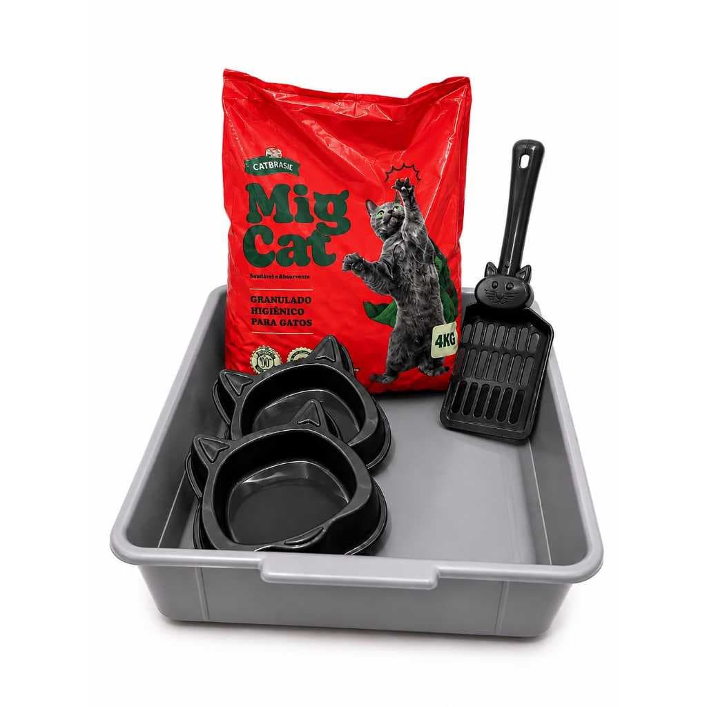 Kit Areia Para Gatos 4Kg MIGCAT + Caixa de Areia para gatos + comedouro + bebedouro + pazinha