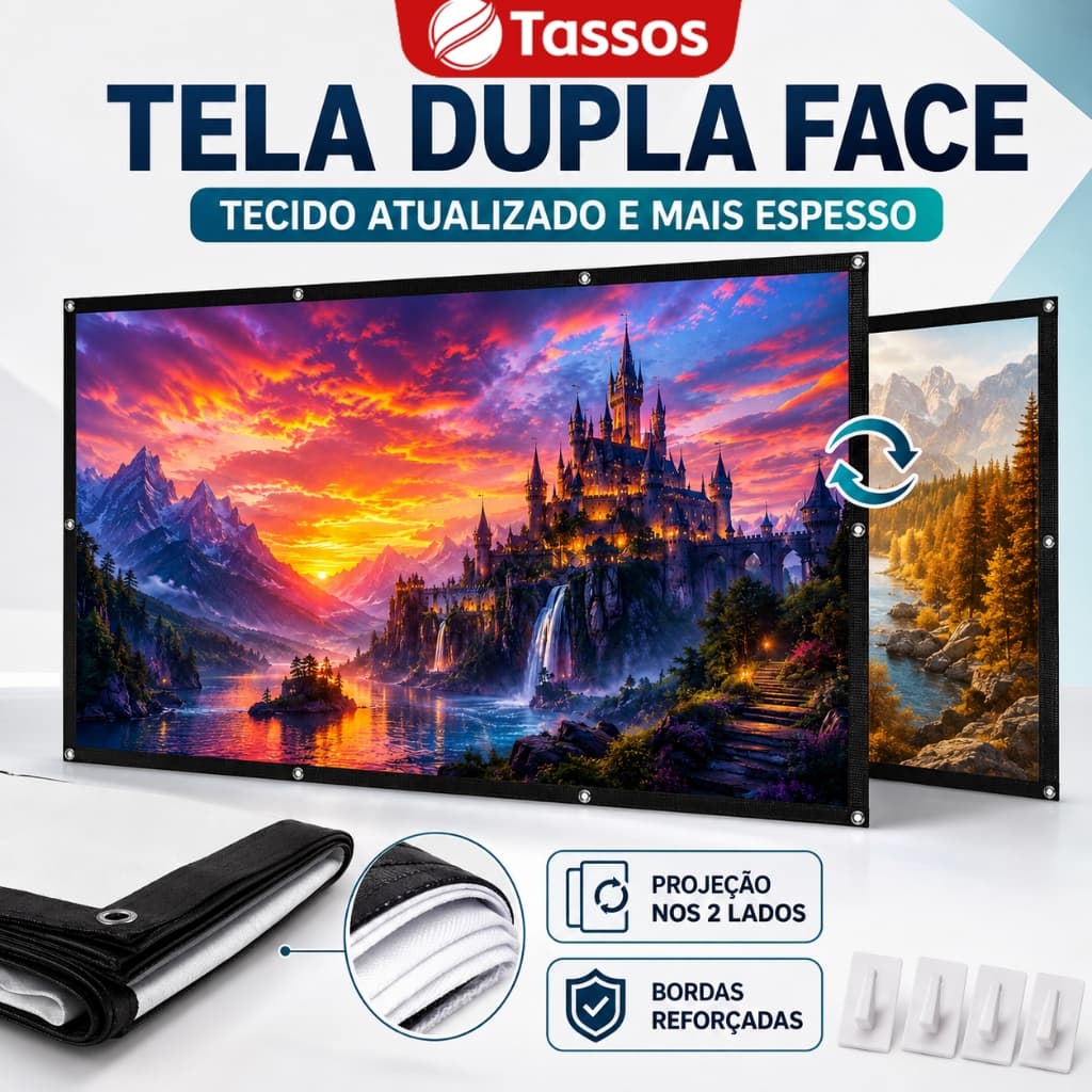 TASSOS Tela De Projeção Dupla Face 4K Full HD 100/120 Polegadas Com Ilhós Portátil Para Projetor Home Cinema