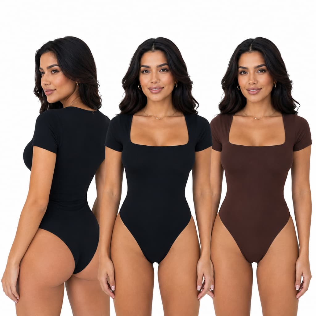 Blusa Feminina Body Manga Curta Decote Quadrado Justa Básica Moda Feminina Casual
