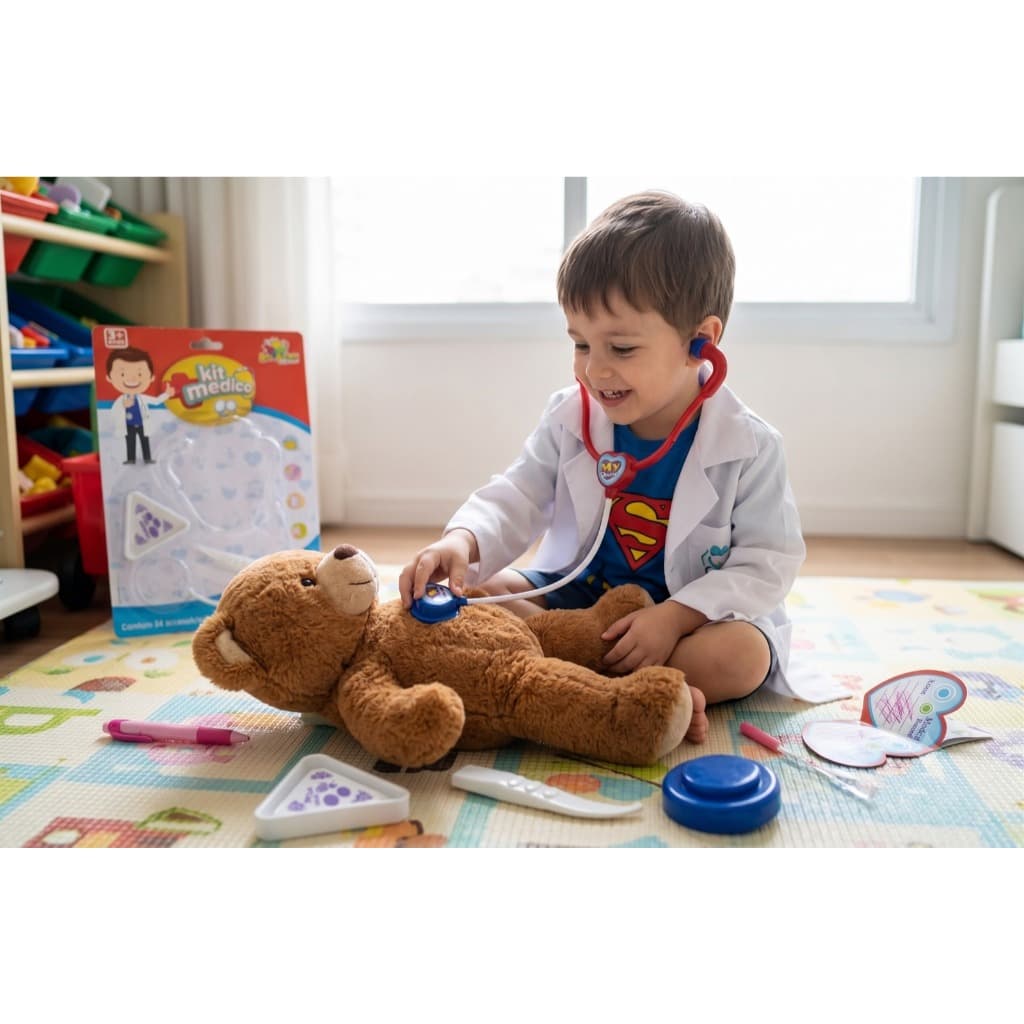 Kit Médico Rosa ou Azul Brinquedo Infantil Faz de Conta 04 Peças Art Brink Zein