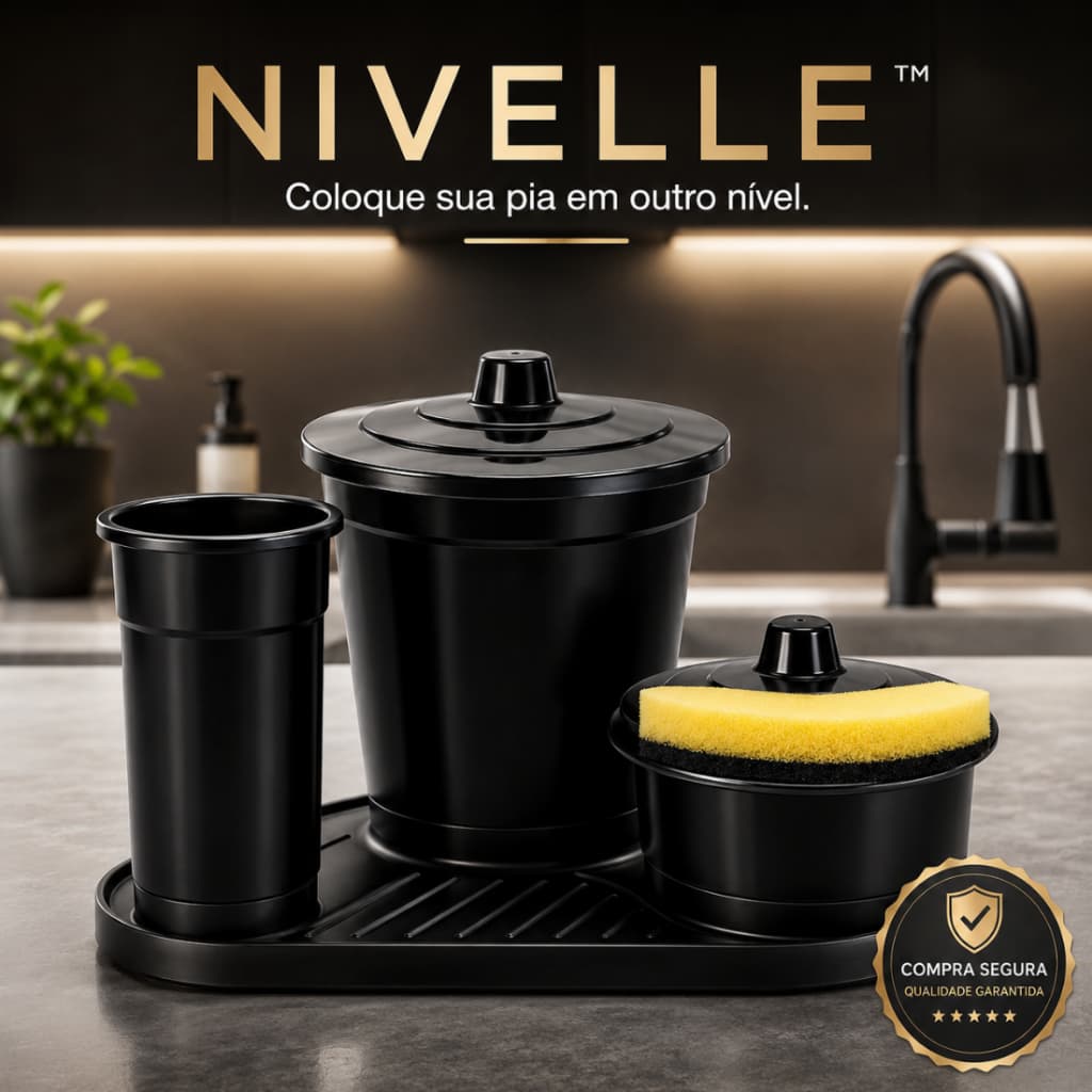 Kit Organizador de Pia 3 Peças Nivelle Porta Detergente Esponja Lixeira