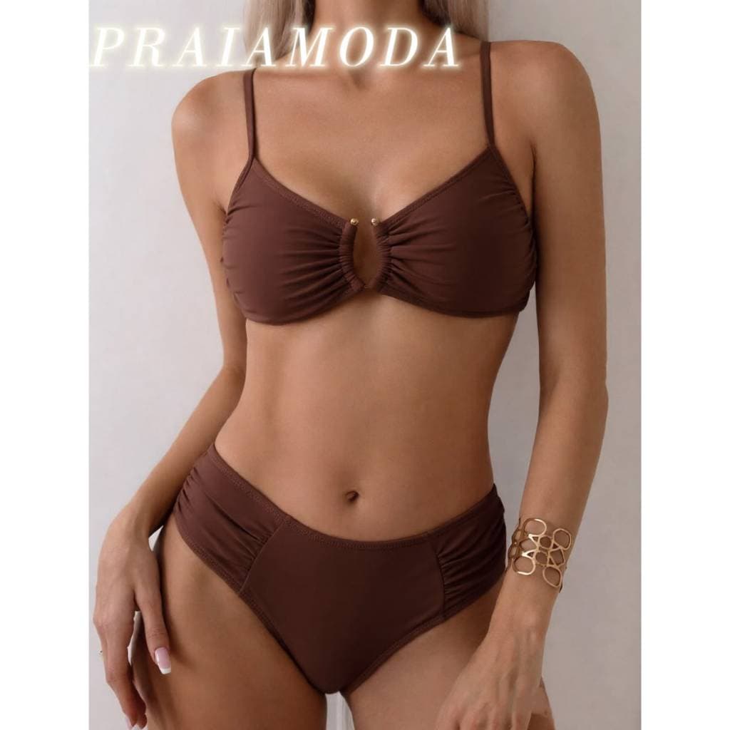 Conjunto de biquíni feminino de duas peças, cintura alta, tecido elástico e macio, maiô de praia, item mais vendido no v