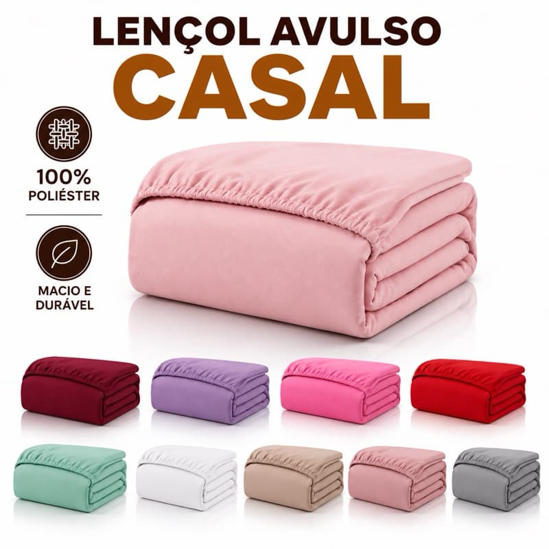 Lençol Avulso 400 fios Casal com Elástico Padrao e Queen Micropercal 100% Poliéster Macio Resistente Várias Cores