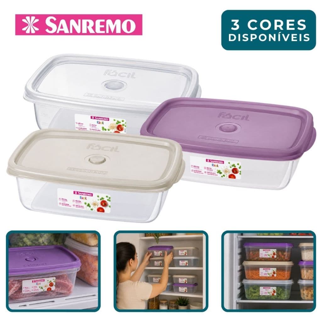 Pote Hermétrico Sanremo Porta Mantimentos Cozinha Freezer Microondas Plástico Tampa Antivazamento