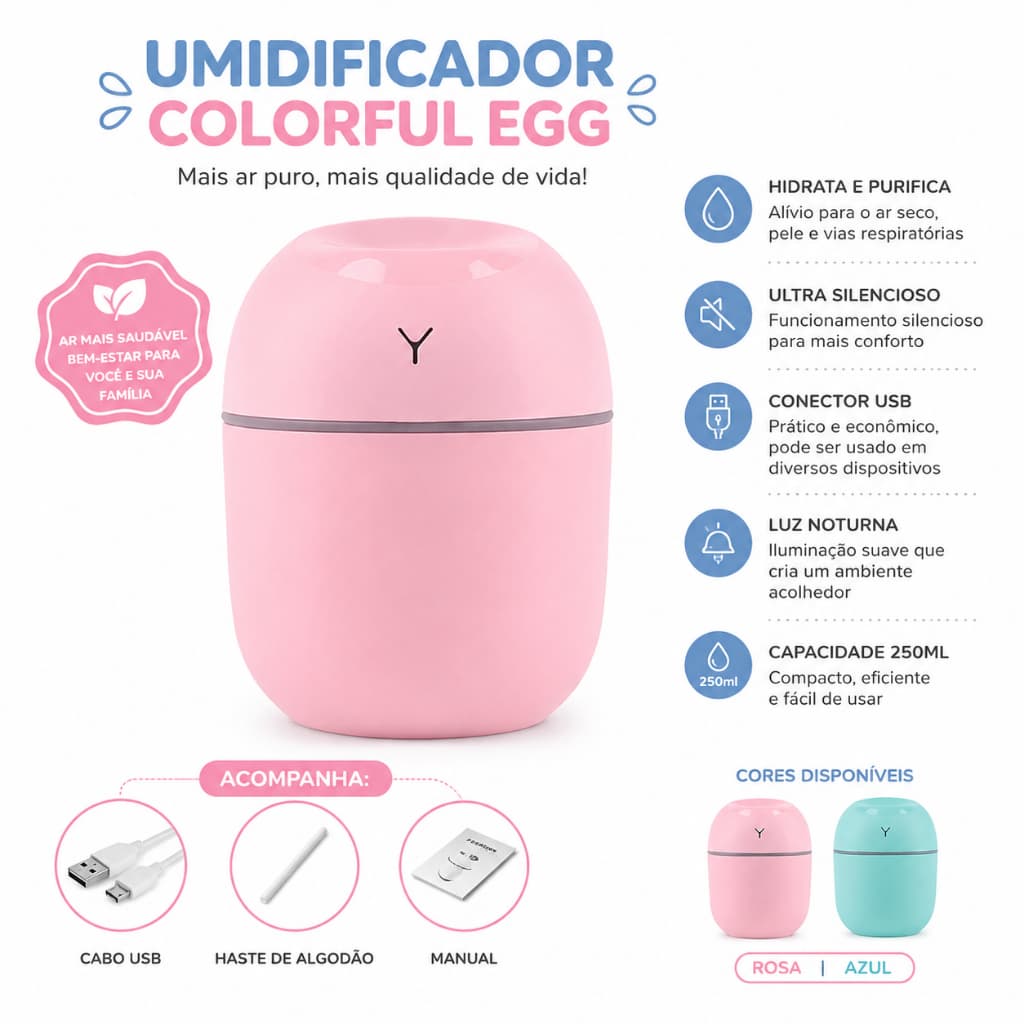 Umidificador De Ar Doméstico Aparelho Difusor Colorful Egg C