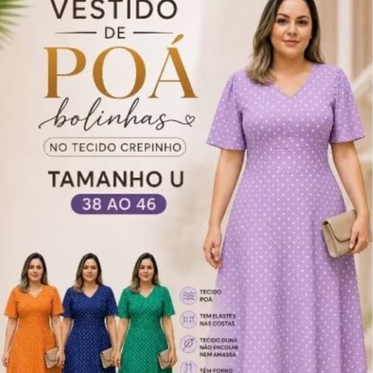 vestido de poa midi bolinhas manga fler decote V tendecia no tecido crepinho e duna forrado veste 38 ao 46
