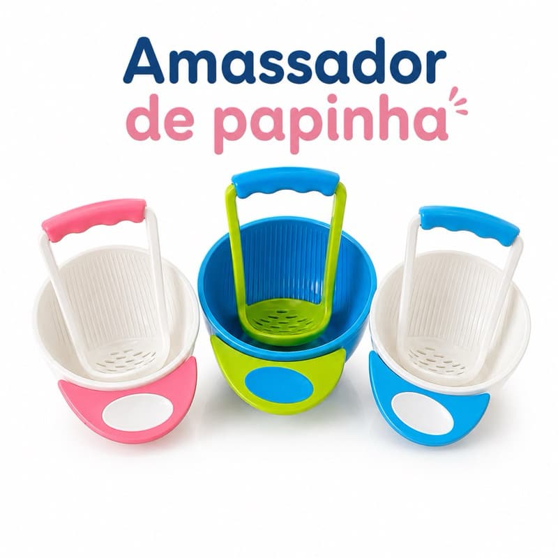Kit Preparador de Papinha Amassador Manual e Tigela Livre BPA Preparador de Frutas e Legumes do Bebê