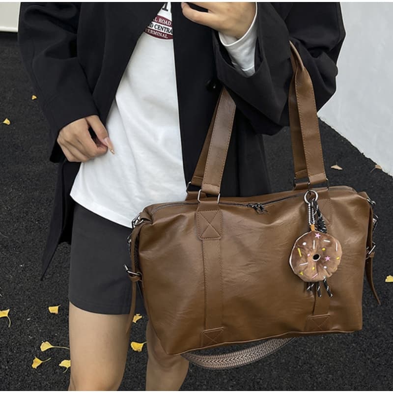 Bolsa Feminina Vintage Grande Capacidade Tote de Ombro Transversal Casual com Pingente
