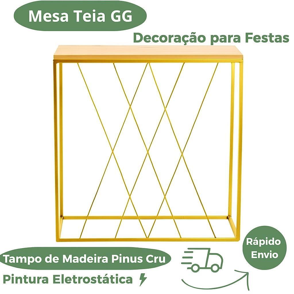 Mesa Teia GG Luxo Cruzada Quarteto Treliça Ferro + Madeira Pinus Para Festas Aniversario Decoração