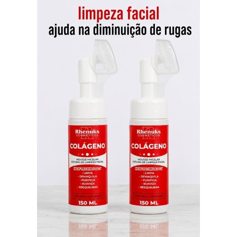 Mousse Micelar | limpeza facial | com Colágeno 150ml | Espuma de Limpeza Facial | Demaquilante e Purificante