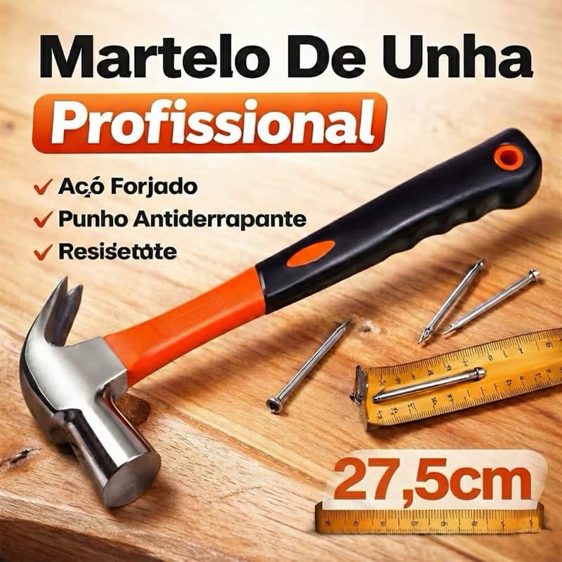 Martelo Unha 275mm Cabo Emborrachado Aço Carbono Resistente MiniMen MM-025 Para Carpintaria Obras