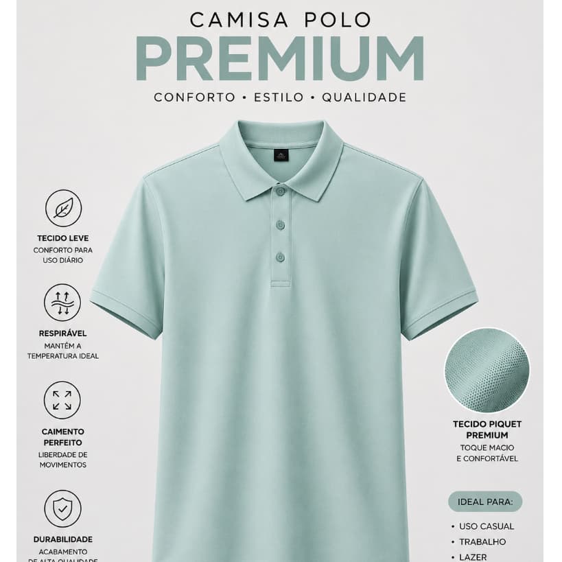 Camisa Polo Masculina Premium – Dry Fit Leve Respirável Casual Social Trabalho Academia