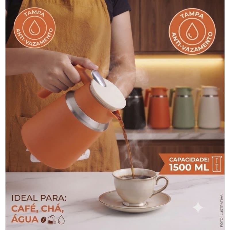 Garrafa Bule Térmica Com Parede Dupla  Isolamento a Vácuo Aço inox 1.5L Para Café Chá Água Com Gatilho de Clique