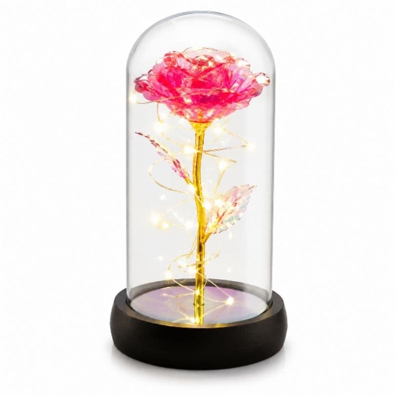 Rosa Encantada Luz LED Flor Eterna Decorativa Cúpula Luminária Presente Romântico