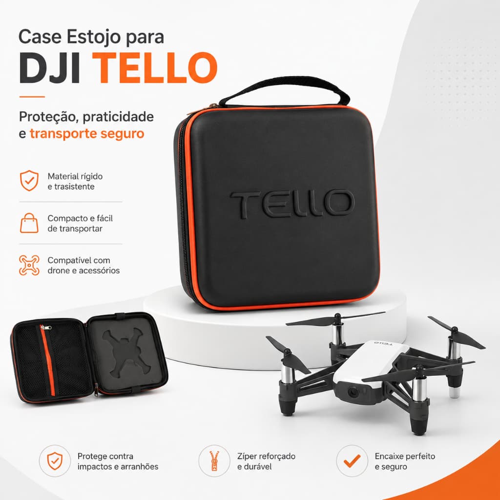 Case Estojo para Drone DJI Tello em EVA Preto | Bolsa de Transporte e Proteção para Drone e Acessórios