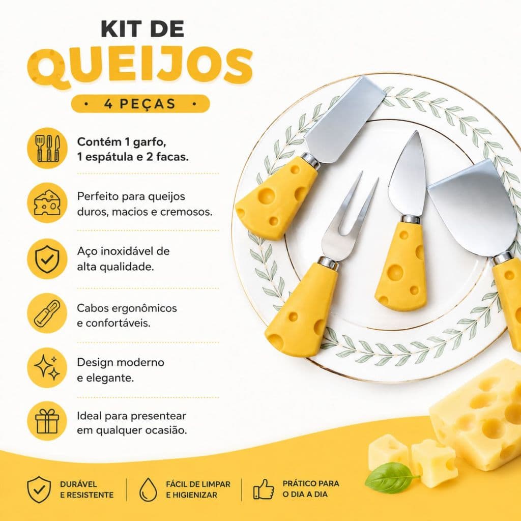 Conjunto 4 Facas Queijo Inox 12cm Clink Mesa Frios Gourmet