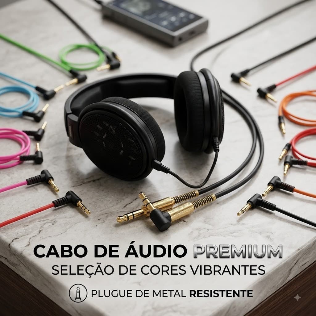Cabo P2 Auxiliar P2 x P2 90 graus 1 metro Emborrachado Colorido AUX-90
