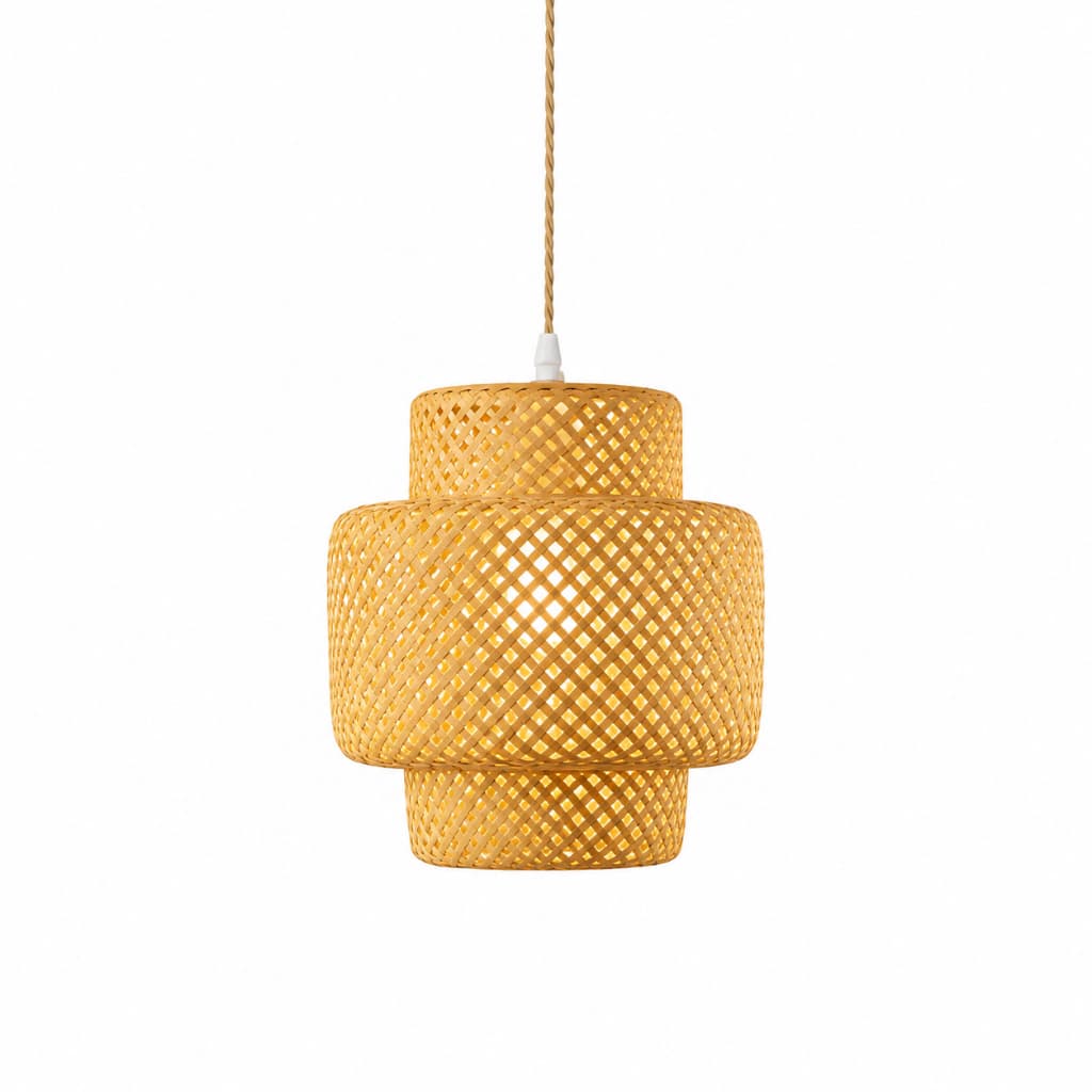 Lustre Pendente de Bambu e Palha Fibra Natural com Fio 3m e Lâmpada Filamento Bivolt