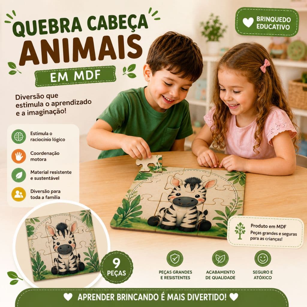 Quebra Cabeça MDF 6 Unidades Na Caixinha