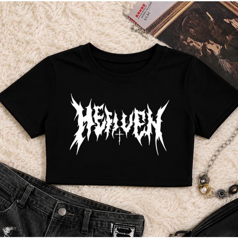 Cropped Feminino Manga Curta Estampado Dark Gothic Estilo Streetwear Estilo Alternativo