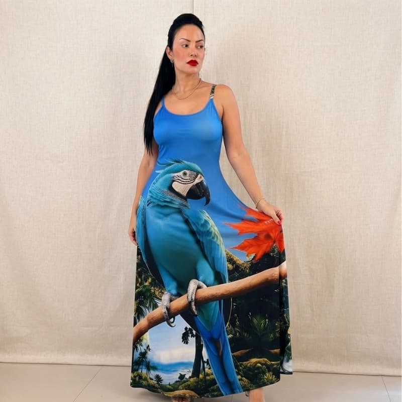 Vestido Feminino Longo  Alça Estampa Exclusiva Casual Elegante Verão Minimalista Vestido Fluity