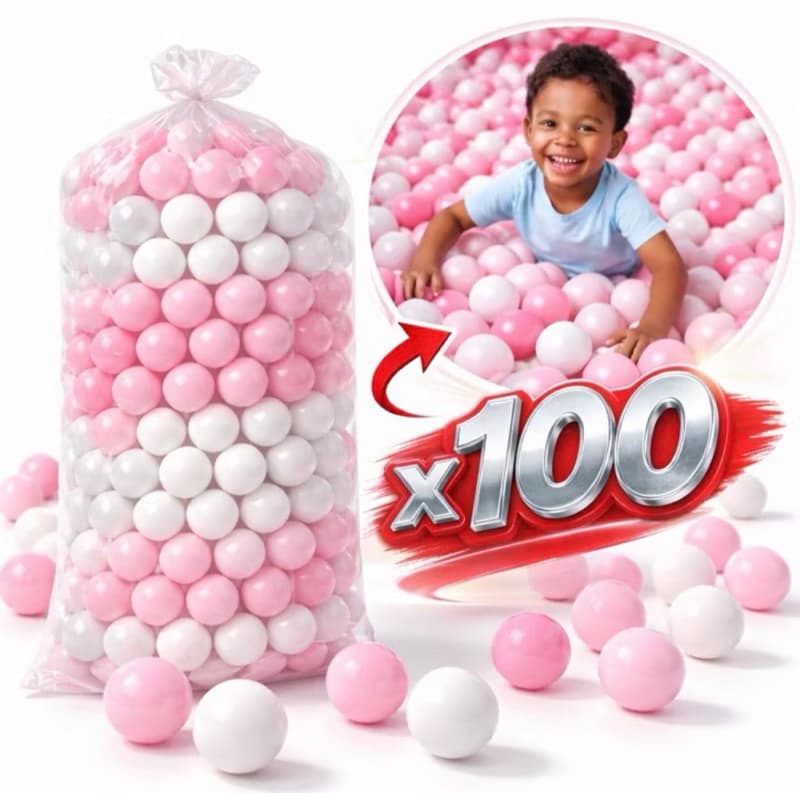 100 Bolinhas para Piscina Infantil Rosa Bebê e Branco Bolinha Plástica Segura Criança e Pet 15, 25, 50 e 100 Unidades
