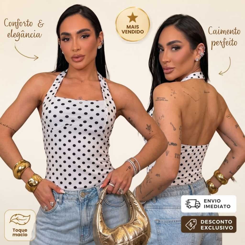 Blusa Feminina Poá Bolinha Frente Única Suplex Romantic Moda Verão